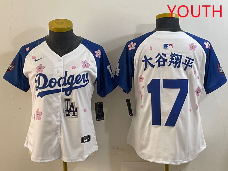 Youth Los Angeles Dodgers #17 Ohtani White Blue Sakura Edition 2025 Nike MLB Jersey style 10